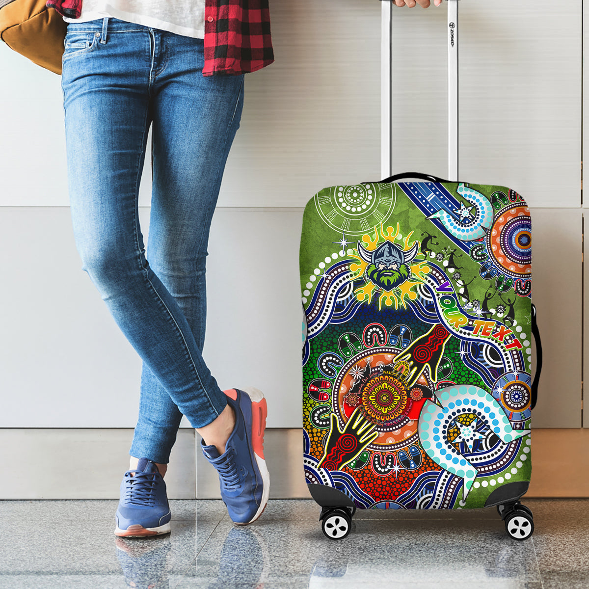 Personalised Raiders NAIDOC Week 2024 Luggage Cover Australia Aboriginal Dot Painting