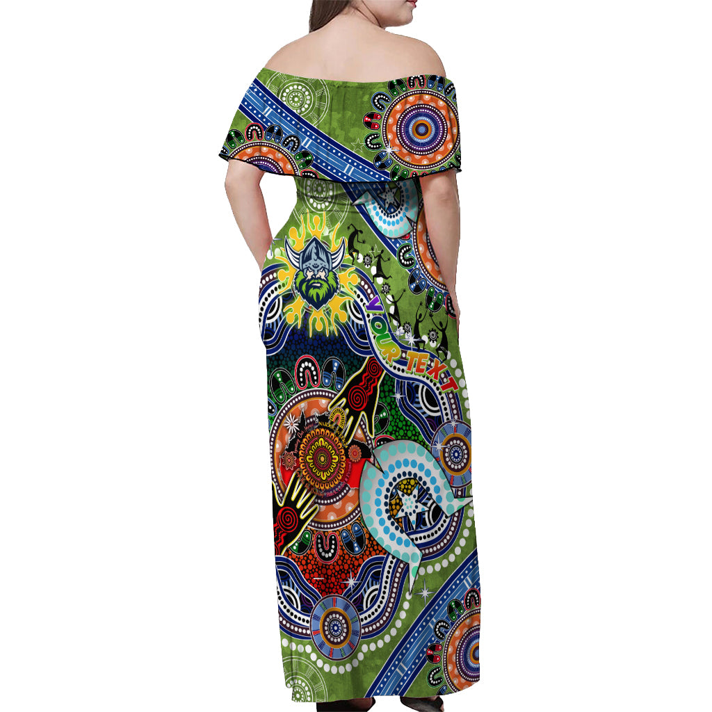 Personalised Raiders NAIDOC Week 2024 Off Shoulder Maxi Dress Australia Aboriginal Dot Painting
