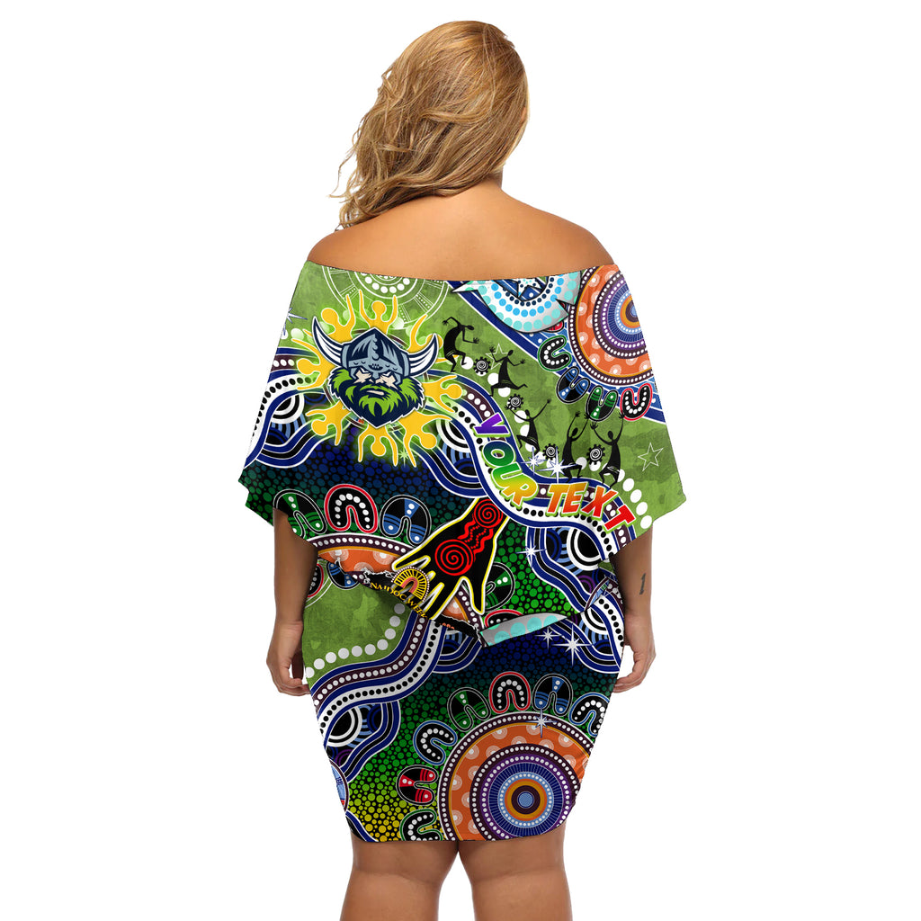 Personalised Raiders NAIDOC Week 2024 Off Shoulder Short Dress Australia Aboriginal Dot Painting