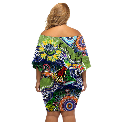 Personalised Raiders NAIDOC Week 2024 Off Shoulder Short Dress Australia Aboriginal Dot Painting