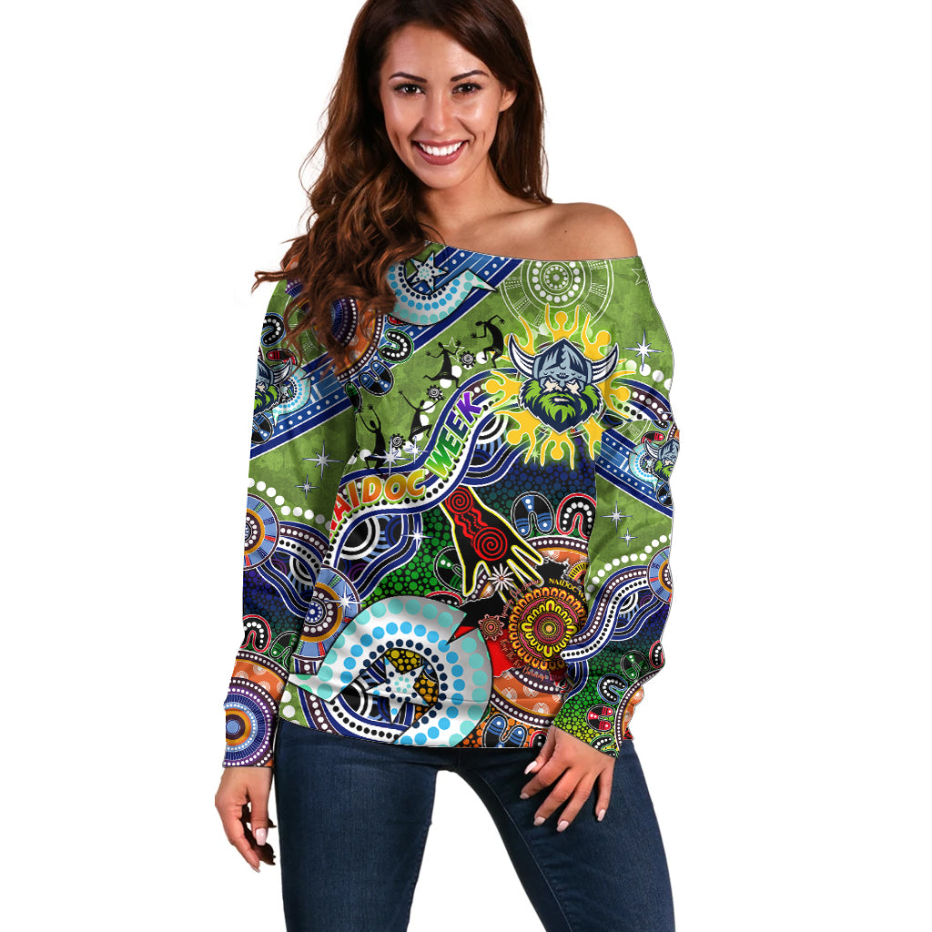 Personalised Raiders NAIDOC Week 2024 Off Shoulder Sweater Australia Aboriginal Dot Painting