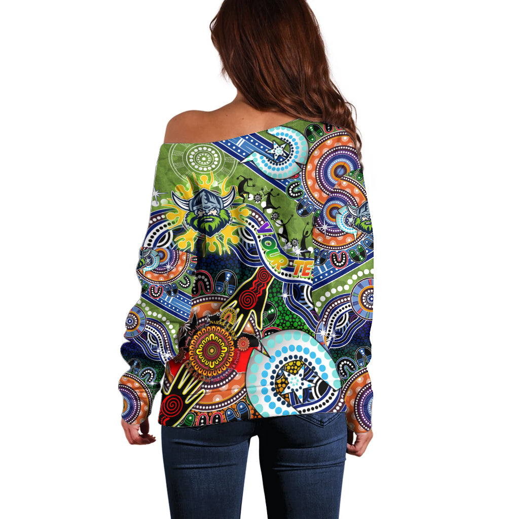 Personalised Raiders NAIDOC Week 2024 Off Shoulder Sweater Australia Aboriginal Dot Painting