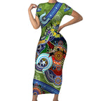 Personalised Raiders NAIDOC Week 2024 Short Sleeve Bodycon Dress Australia Aboriginal Dot Painting
