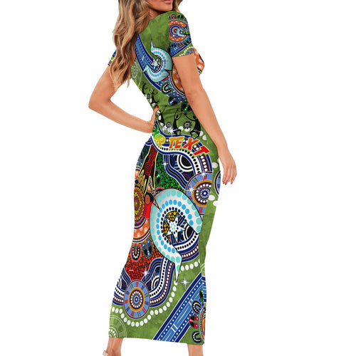 Personalised Raiders NAIDOC Week 2024 Short Sleeve Bodycon Dress Australia Aboriginal Dot Painting