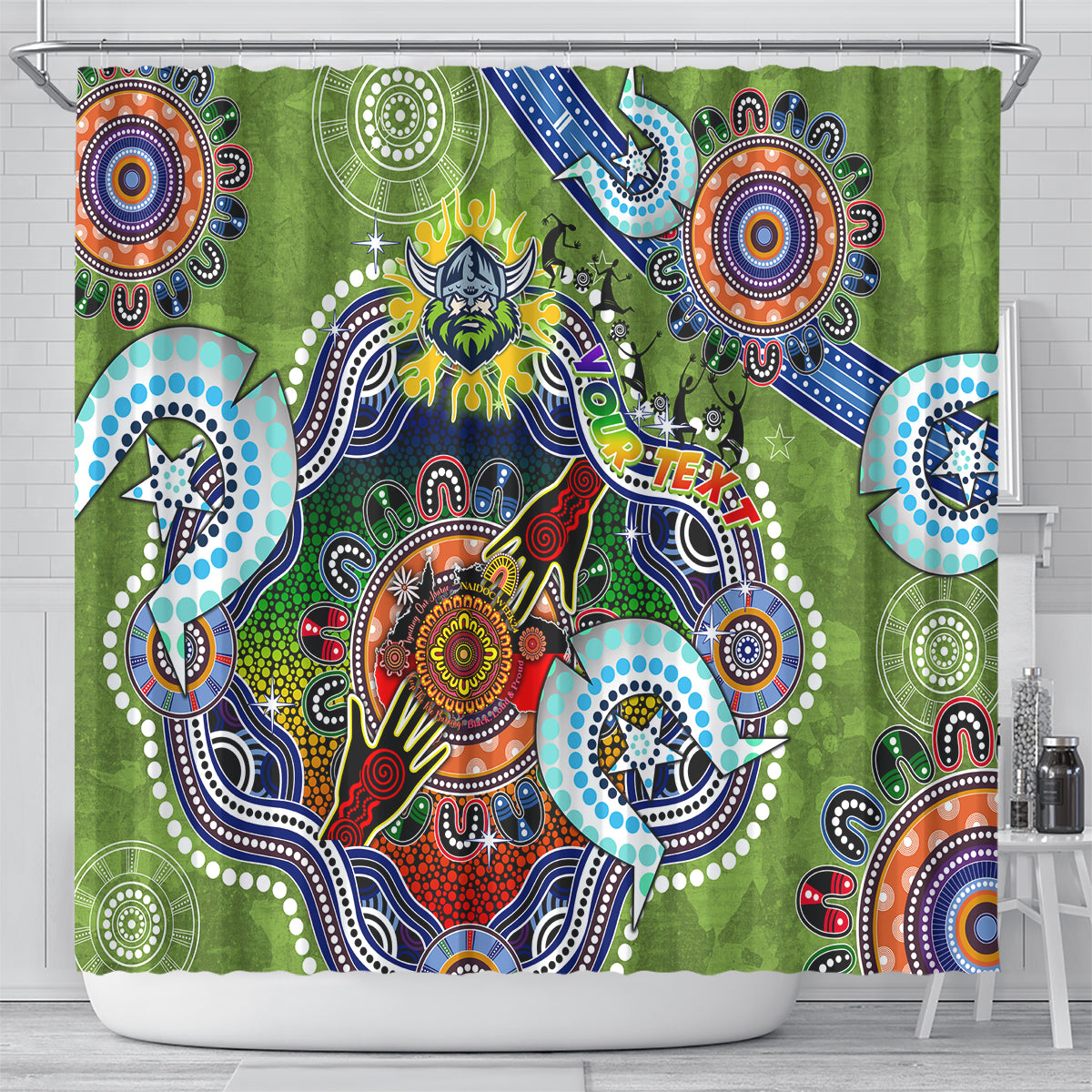 Personalised Raiders NAIDOC Week 2024 Shower Curtain Australia Aboriginal Dot Painting