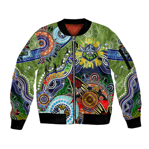 Personalised Raiders NAIDOC Week 2024 Sleeve Zip Bomber Jacket Australia Aboriginal Dot Painting
