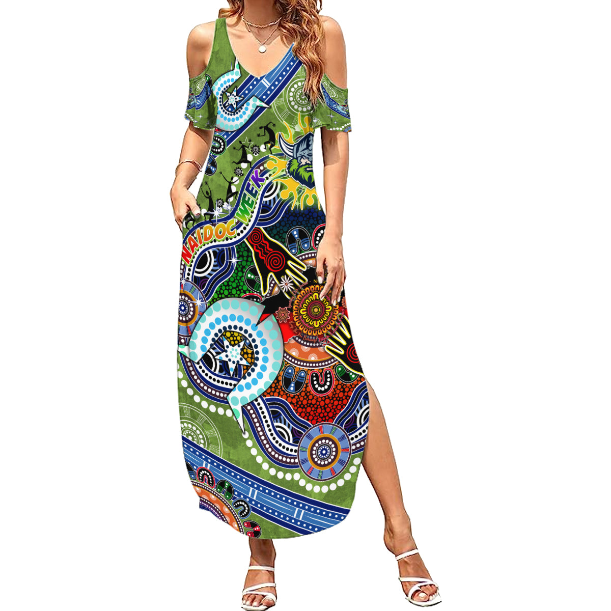 Personalised Raiders NAIDOC Week 2024 Summer Maxi Dress Australia Aboriginal Dot Painting