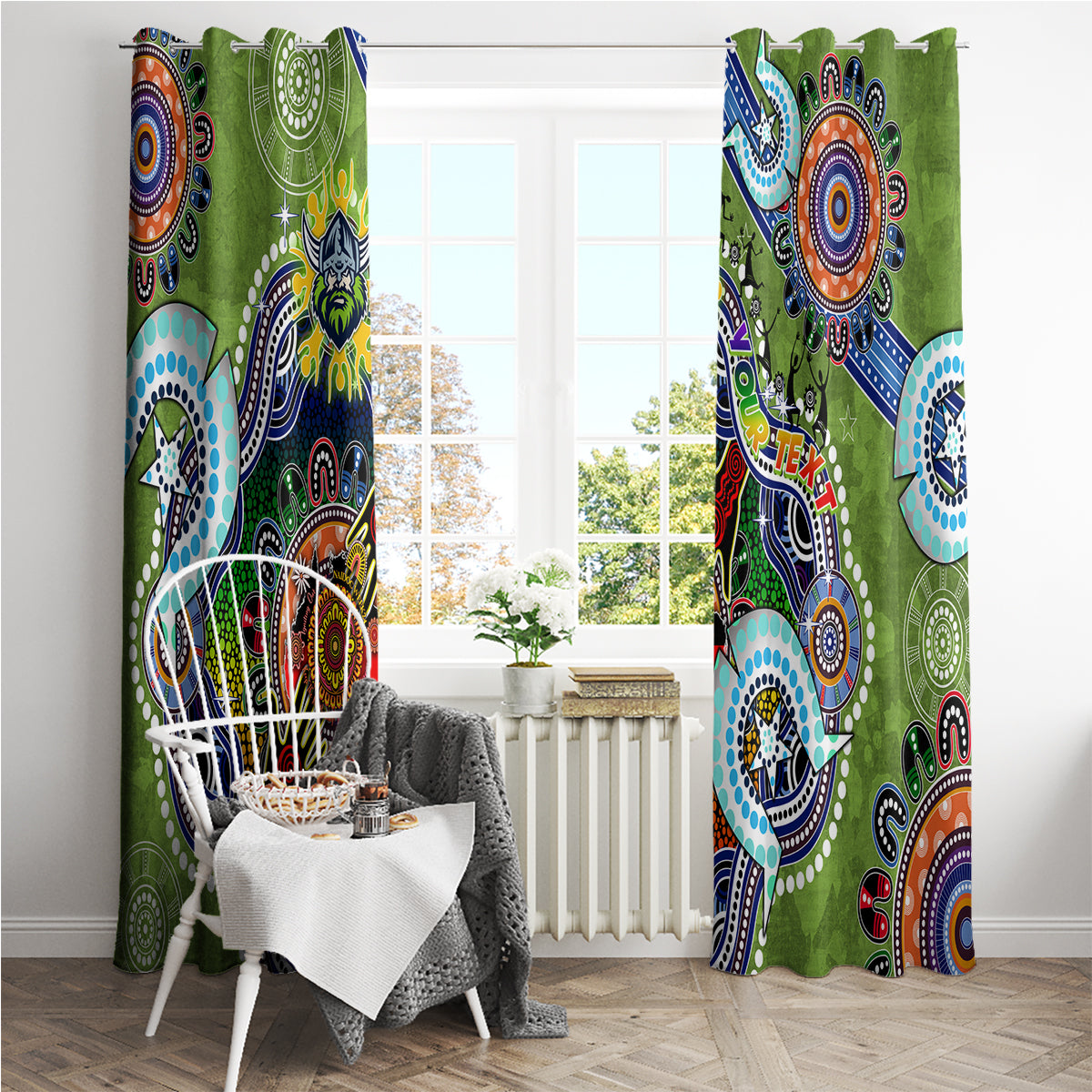 Personalised Raiders NAIDOC Week 2024 Window Curtain Australia Aboriginal Dot Painting