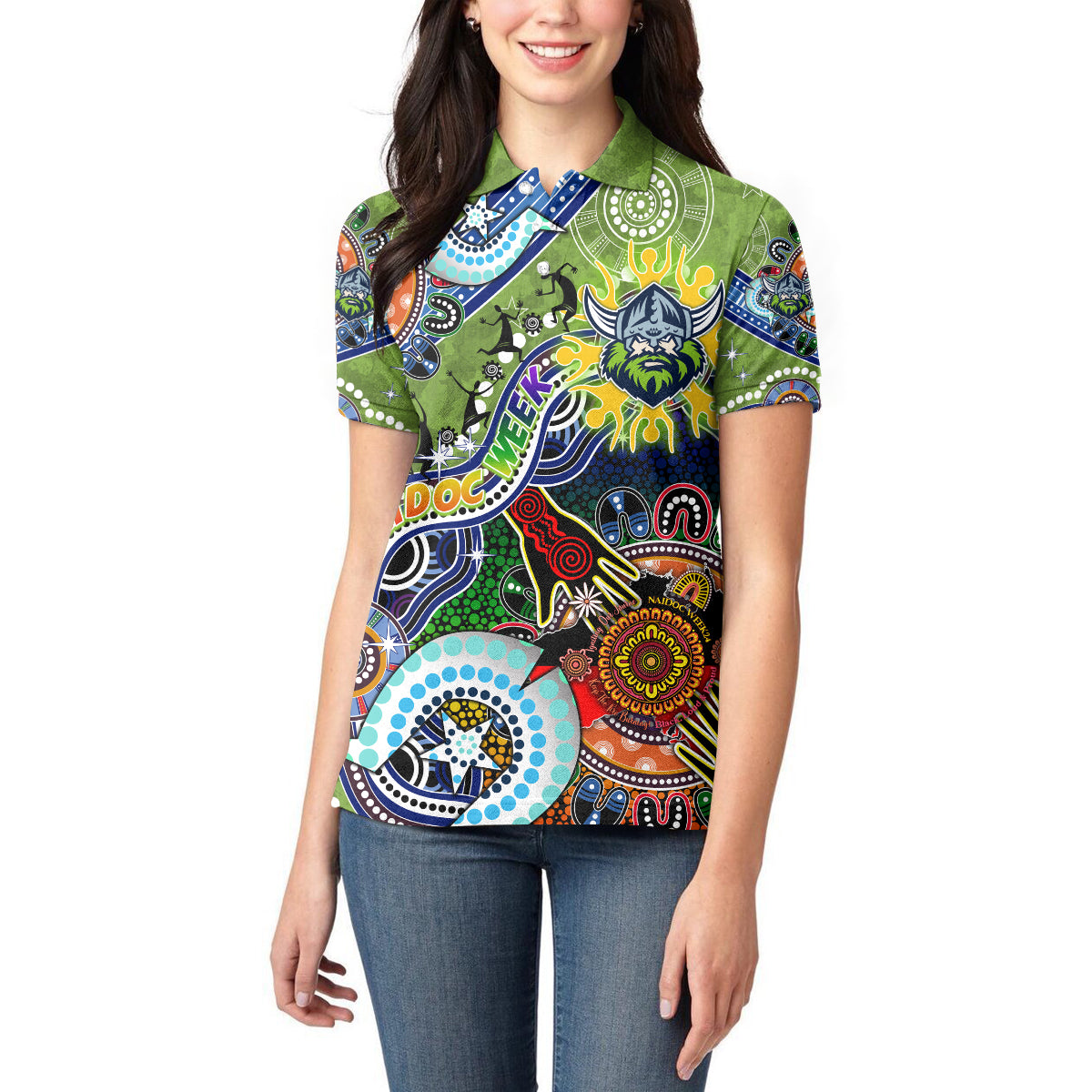 Personalised Raiders NAIDOC Week 2024 Women Polo Shirt Australia Aboriginal Dot Painting
