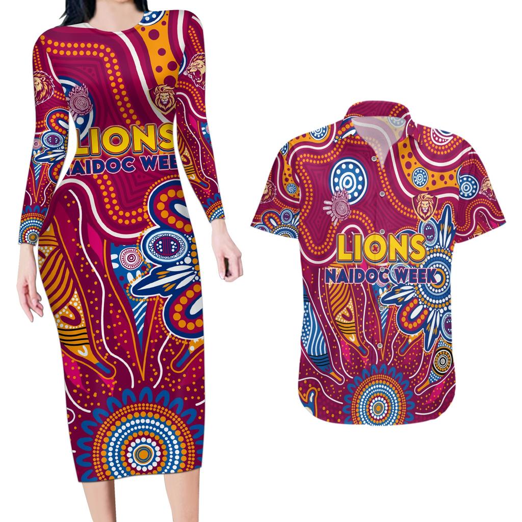 Personalised Crows NAIDOC Week 2024 Couples Matching Long Sleeve Bodycon Dress and Hawaiian Shirt Aussie Aboriginal Art