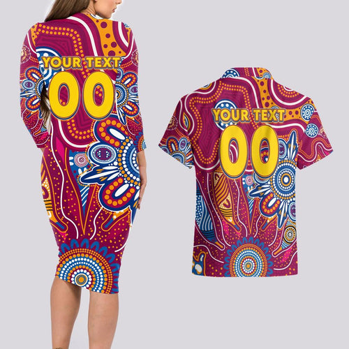 Personalised Crows NAIDOC Week 2024 Couples Matching Long Sleeve Bodycon Dress and Hawaiian Shirt Aussie Aboriginal Art