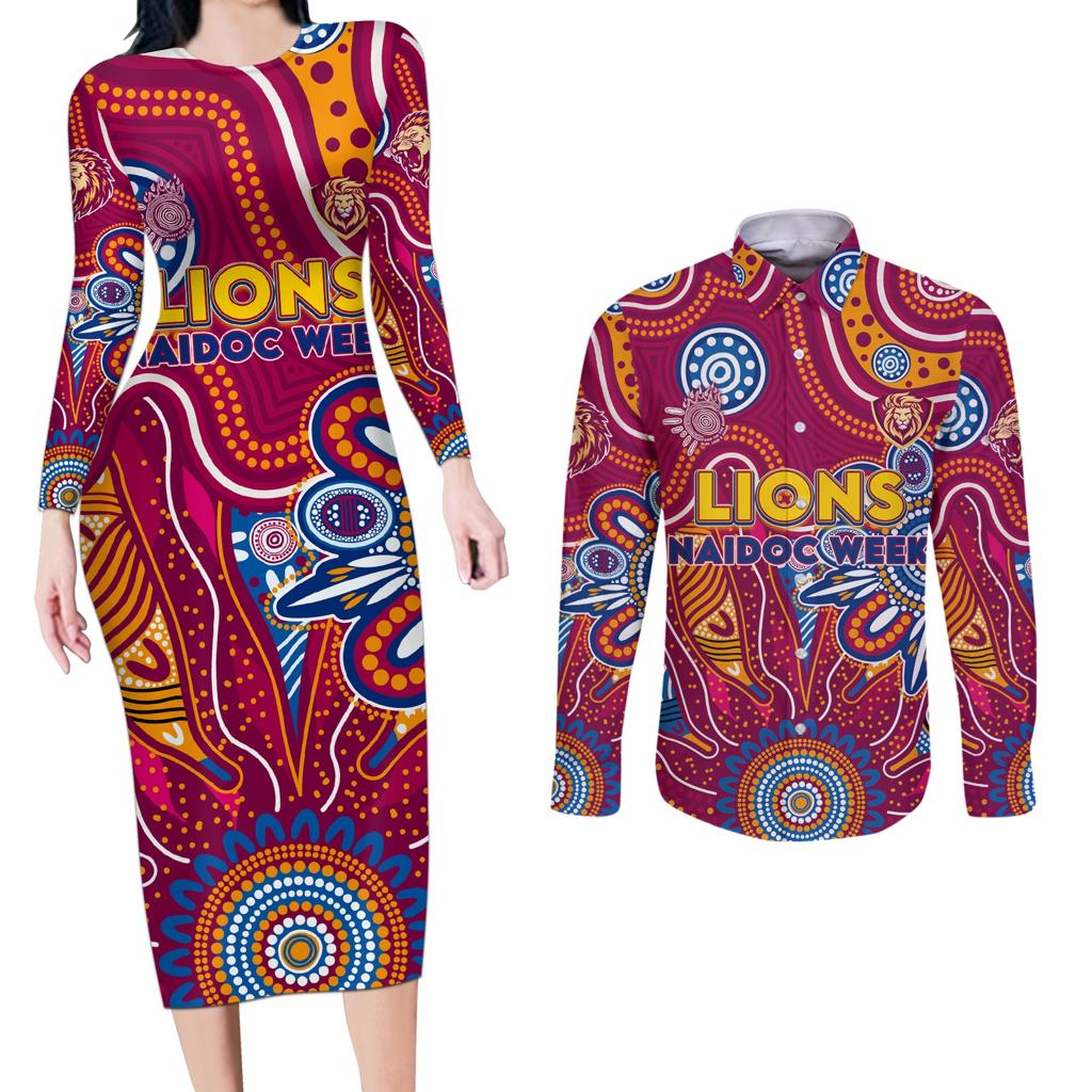 Personalised Crows NAIDOC Week 2024 Couples Matching Long Sleeve Bodycon Dress and Long Sleeve Button Shirt Aussie Aboriginal Art