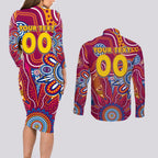 Personalised Crows NAIDOC Week 2024 Couples Matching Long Sleeve Bodycon Dress and Long Sleeve Button Shirt Aussie Aboriginal Art