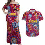 Personalised Crows NAIDOC Week 2024 Couples Matching Off Shoulder Maxi Dress and Hawaiian Shirt Aussie Aboriginal Art