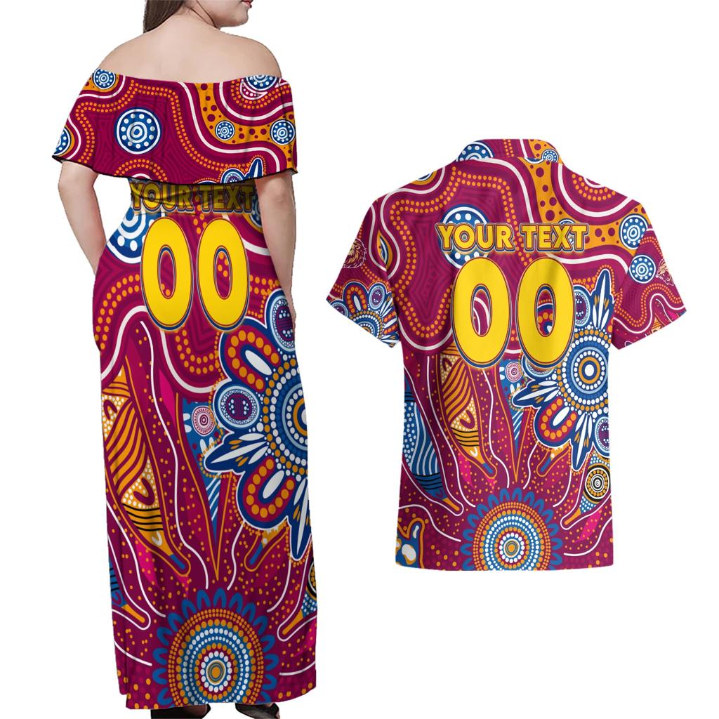 Personalised Crows NAIDOC Week 2024 Couples Matching Off Shoulder Maxi Dress and Hawaiian Shirt Aussie Aboriginal Art