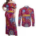 Personalised Crows NAIDOC Week 2024 Couples Matching Off Shoulder Maxi Dress and Long Sleeve Button Shirt Aussie Aboriginal Art