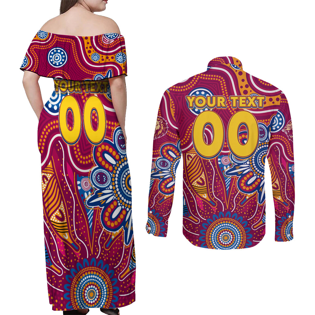 Personalised Crows NAIDOC Week 2024 Couples Matching Off Shoulder Maxi Dress and Long Sleeve Button Shirt Aussie Aboriginal Art