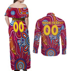 Personalised Crows NAIDOC Week 2024 Couples Matching Off Shoulder Maxi Dress and Long Sleeve Button Shirt Aussie Aboriginal Art