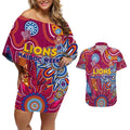 Personalised Crows NAIDOC Week 2024 Couples Matching Off Shoulder Short Dress and Hawaiian Shirt Aussie Aboriginal Art
