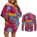 Personalised Crows NAIDOC Week 2024 Couples Matching Off Shoulder Short Dress and Long Sleeve Button Shirt Aussie Aboriginal Art