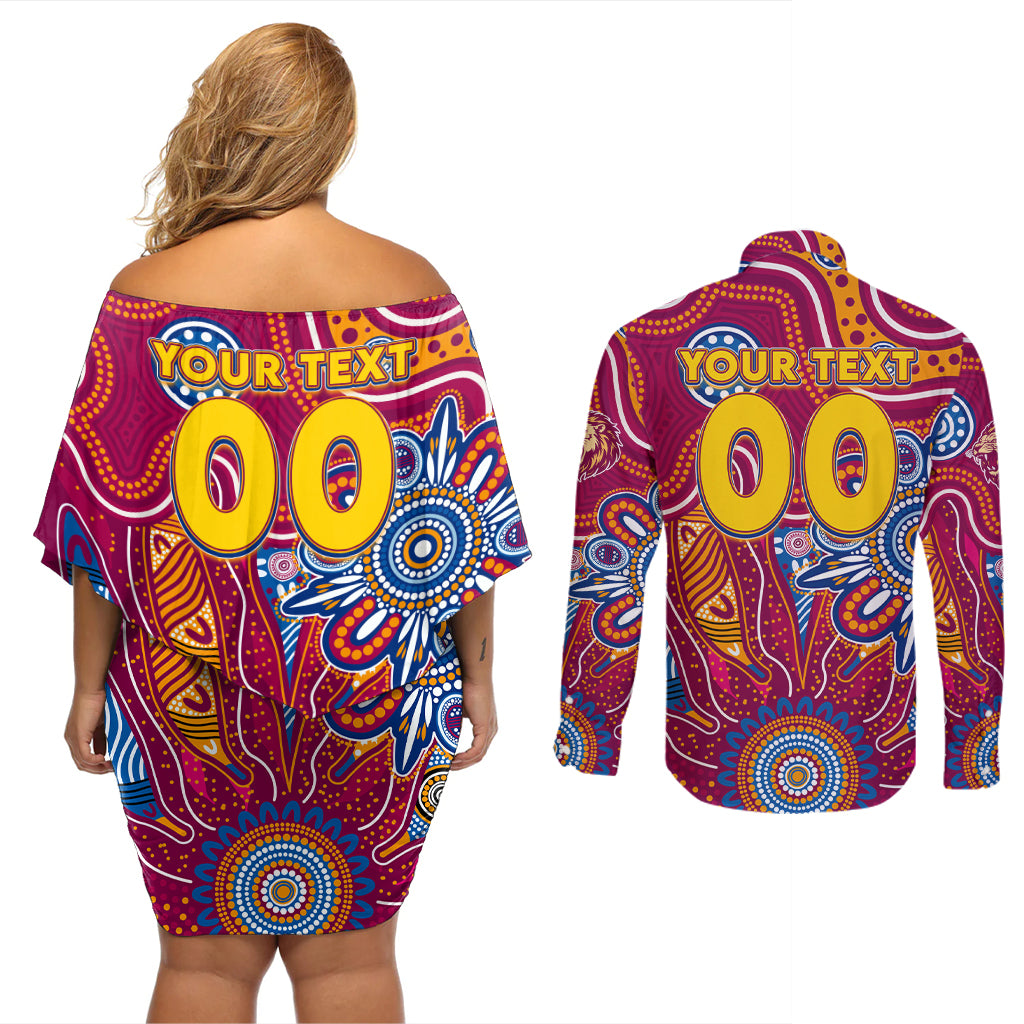 Personalised Crows NAIDOC Week 2024 Couples Matching Off Shoulder Short Dress and Long Sleeve Button Shirt Aussie Aboriginal Art