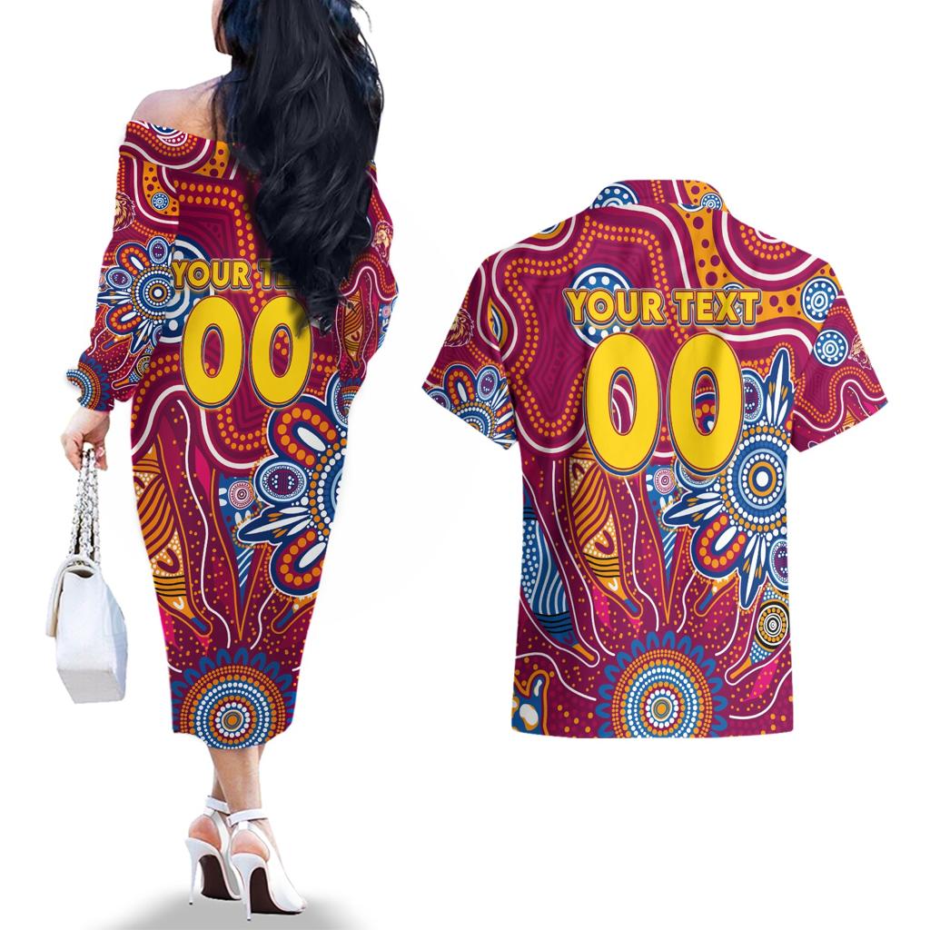 Personalised Crows NAIDOC Week 2024 Couples Matching Off The Shoulder Long Sleeve Dress and Hawaiian Shirt Aussie Aboriginal Art