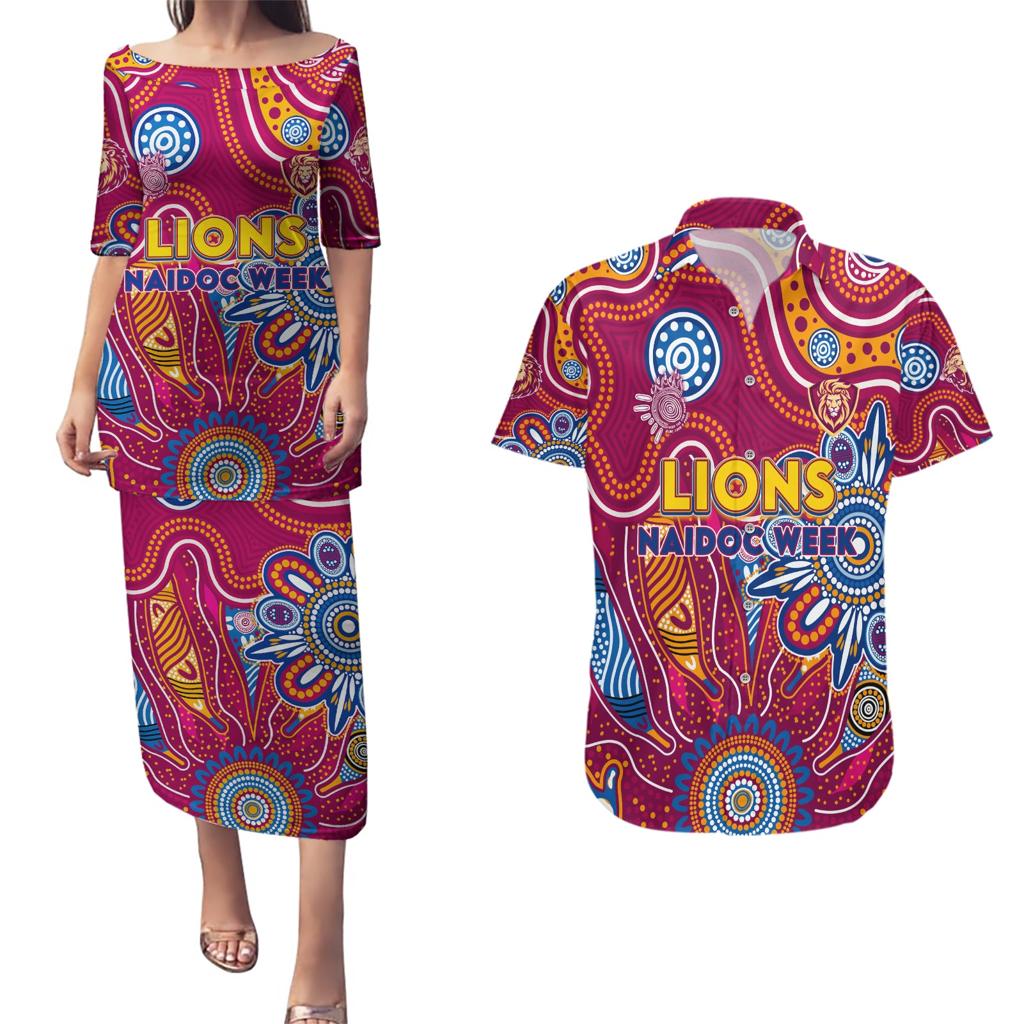 Personalised Crows NAIDOC Week 2024 Couples Matching Puletasi and Hawaiian Shirt Aussie Aboriginal Art