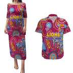 Personalised Crows NAIDOC Week 2024 Couples Matching Puletasi and Hawaiian Shirt Aussie Aboriginal Art