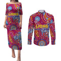 Personalised Crows NAIDOC Week 2024 Couples Matching Puletasi and Long Sleeve Button Shirt Aussie Aboriginal Art