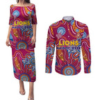 Personalised Crows NAIDOC Week 2024 Couples Matching Puletasi and Long Sleeve Button Shirt Aussie Aboriginal Art