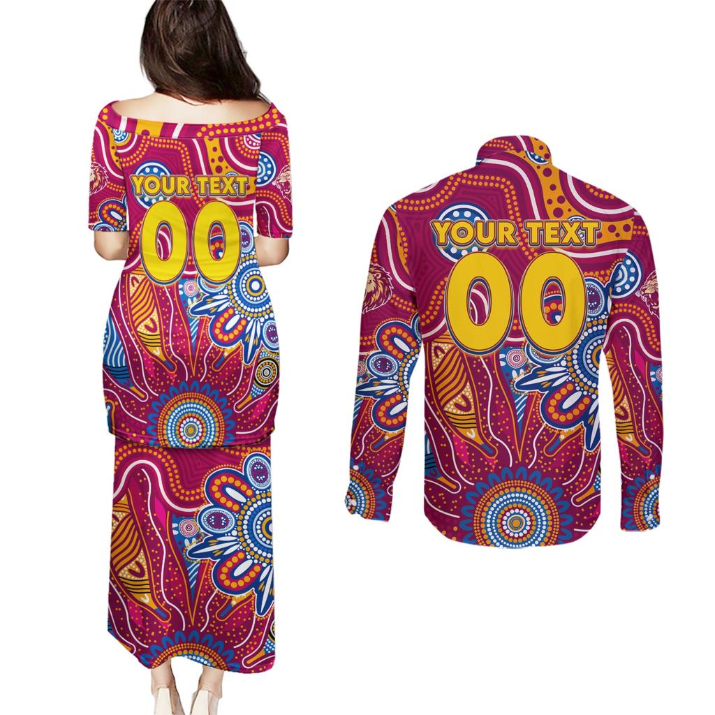 Personalised Crows NAIDOC Week 2024 Couples Matching Puletasi and Long Sleeve Button Shirt Aussie Aboriginal Art
