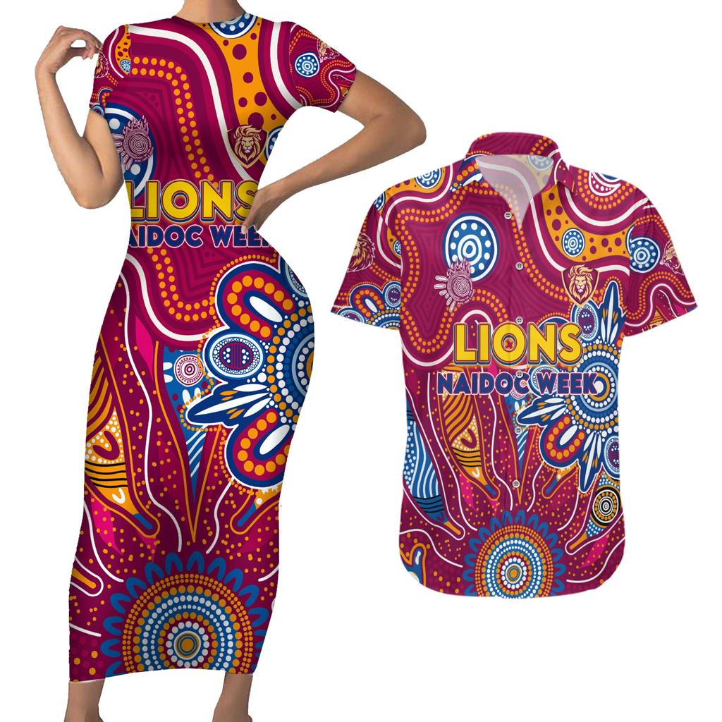 Personalised Crows NAIDOC Week 2024 Couples Matching Short Sleeve Bodycon Dress and Hawaiian Shirt Aussie Aboriginal Art