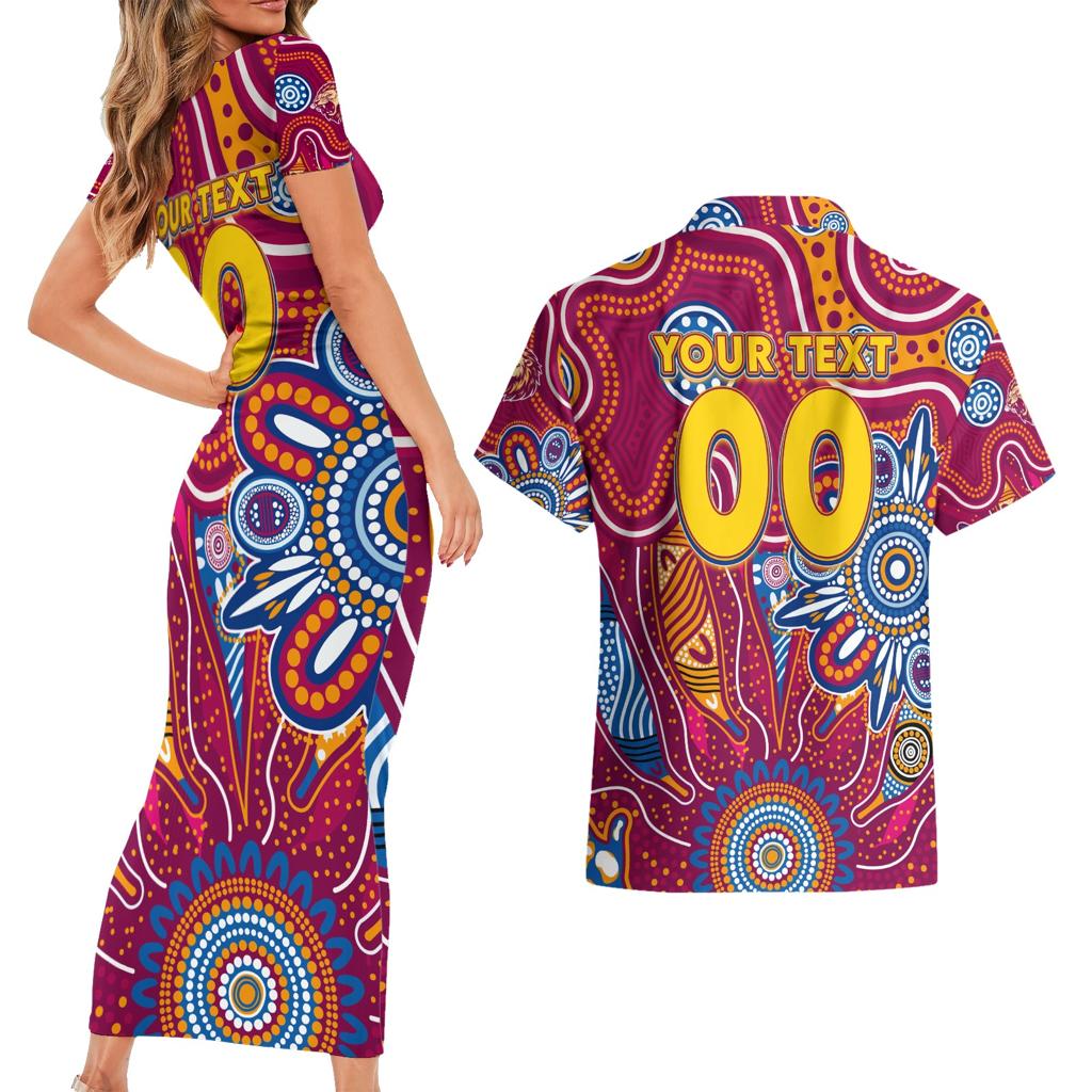 Personalised Crows NAIDOC Week 2024 Couples Matching Short Sleeve Bodycon Dress and Hawaiian Shirt Aussie Aboriginal Art