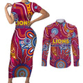 Personalised Crows NAIDOC Week 2024 Couples Matching Short Sleeve Bodycon Dress and Long Sleeve Button Shirt Aussie Aboriginal Art