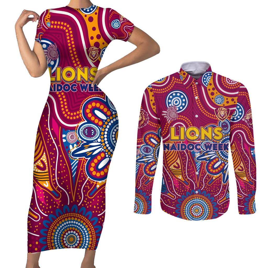Personalised Crows NAIDOC Week 2024 Couples Matching Short Sleeve Bodycon Dress and Long Sleeve Button Shirt Aussie Aboriginal Art