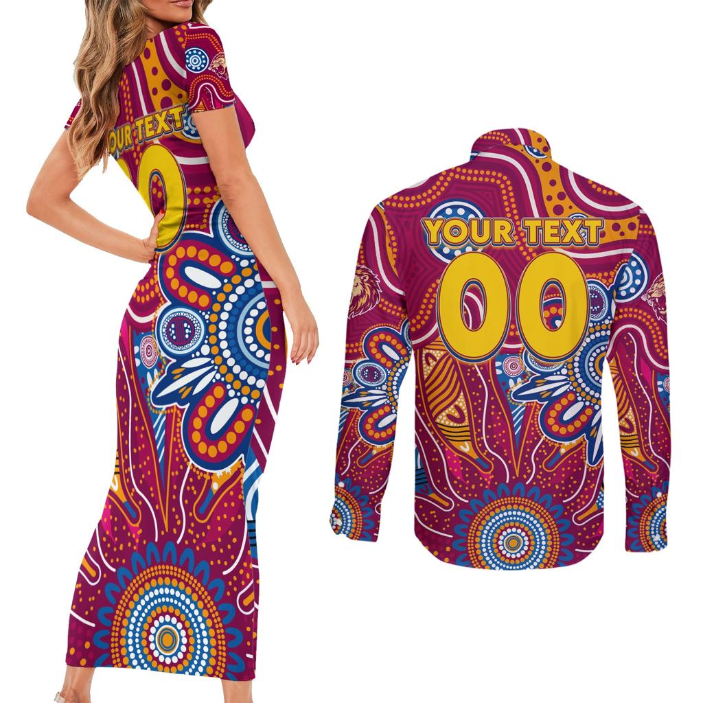 Personalised Crows NAIDOC Week 2024 Couples Matching Short Sleeve Bodycon Dress and Long Sleeve Button Shirt Aussie Aboriginal Art