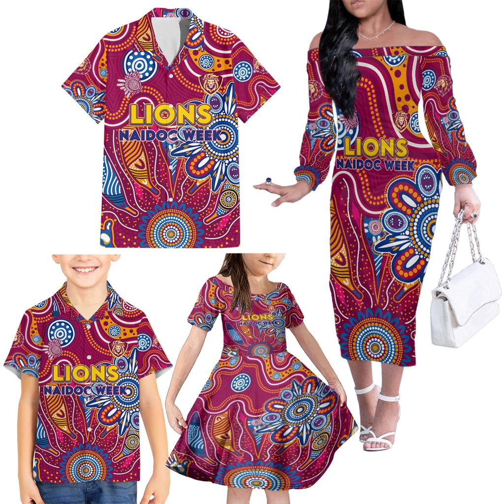 Personalised Crows NAIDOC Week 2024 Family Matching Off The Shoulder Long Sleeve Dress and Hawaiian Shirt Aussie Aboriginal Art