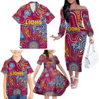 Personalised Crows NAIDOC Week 2024 Family Matching Off The Shoulder Long Sleeve Dress and Hawaiian Shirt Aussie Aboriginal Art