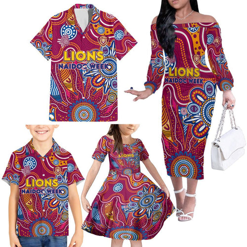 Personalised Crows NAIDOC Week 2024 Family Matching Off The Shoulder Long Sleeve Dress and Hawaiian Shirt Aussie Aboriginal Art