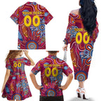 Personalised Crows NAIDOC Week 2024 Family Matching Off The Shoulder Long Sleeve Dress and Hawaiian Shirt Aussie Aboriginal Art