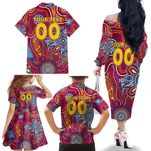 Personalised Crows NAIDOC Week 2024 Family Matching Off The Shoulder Long Sleeve Dress and Hawaiian Shirt Aussie Aboriginal Art
