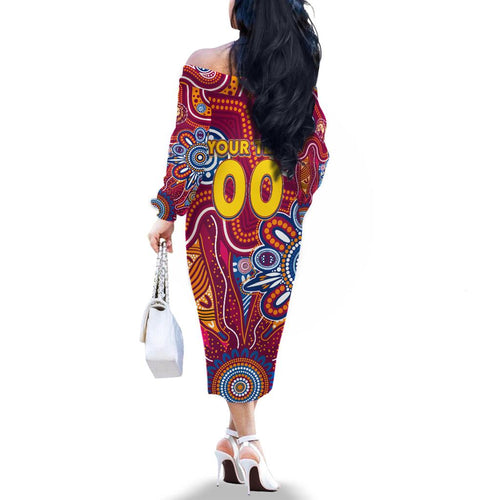 Personalised Crows NAIDOC Week 2024 Family Matching Off The Shoulder Long Sleeve Dress and Hawaiian Shirt Aussie Aboriginal Art