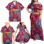 Personalised Crows NAIDOC Week 2024 Family Matching Off Shoulder Maxi Dress and Hawaiian Shirt Aussie Aboriginal Art