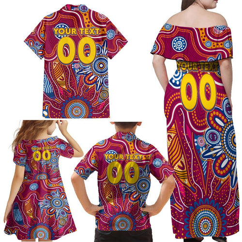Personalised Crows NAIDOC Week 2024 Family Matching Off Shoulder Maxi Dress and Hawaiian Shirt Aussie Aboriginal Art