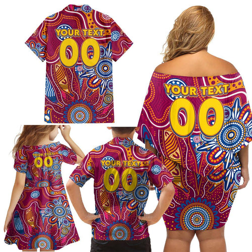 Personalised Crows NAIDOC Week 2024 Family Matching Off Shoulder Short Dress and Hawaiian Shirt Aussie Aboriginal Art