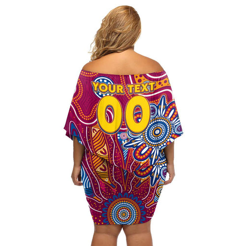 Personalised Crows NAIDOC Week 2024 Family Matching Off Shoulder Short Dress and Hawaiian Shirt Aussie Aboriginal Art