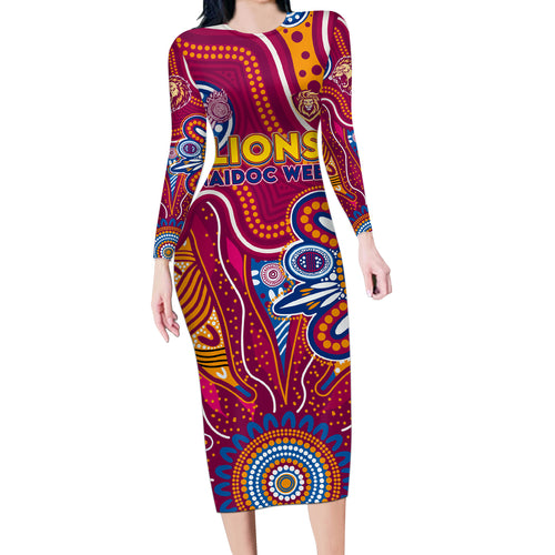Personalised Crows NAIDOC Week 2024 Long Sleeve Bodycon Dress Aussie Aboriginal Art