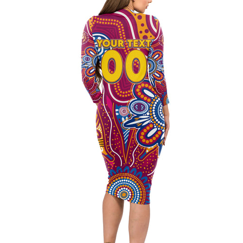 Personalised Crows NAIDOC Week 2024 Long Sleeve Bodycon Dress Aussie Aboriginal Art