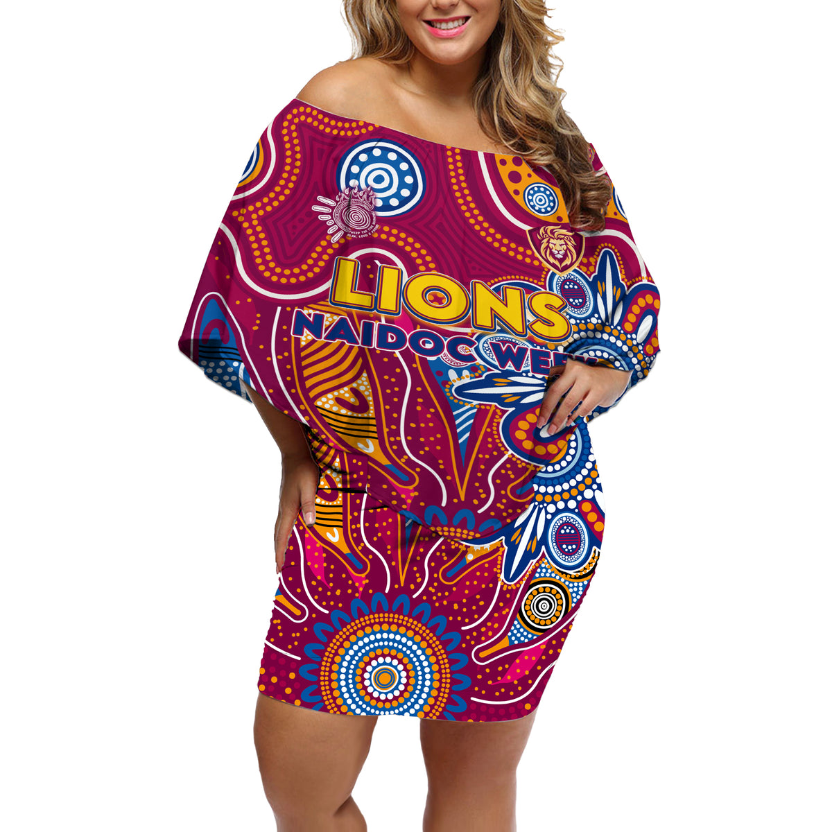 Personalised Crows NAIDOC Week 2024 Off Shoulder Short Dress Aussie Aboriginal Art