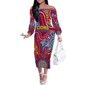 Personalised Crows NAIDOC Week 2024 Off The Shoulder Long Sleeve Dress Aussie Aboriginal Art